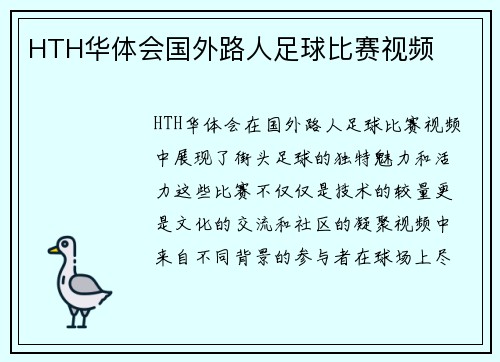 HTH华体会国外路人足球比赛视频